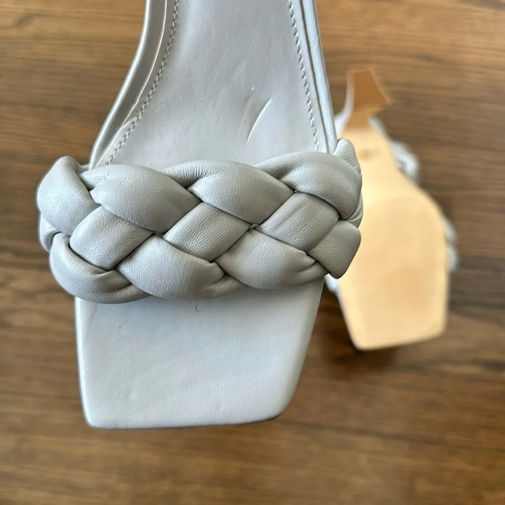 Marc Fisher Gray Hammy Heeled Slide Womens Dress Braided Rope Strap Sandals 10
